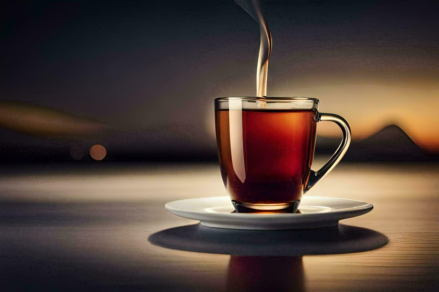 un' tazza di tè è seduta su un' piattino. ai-generato foto