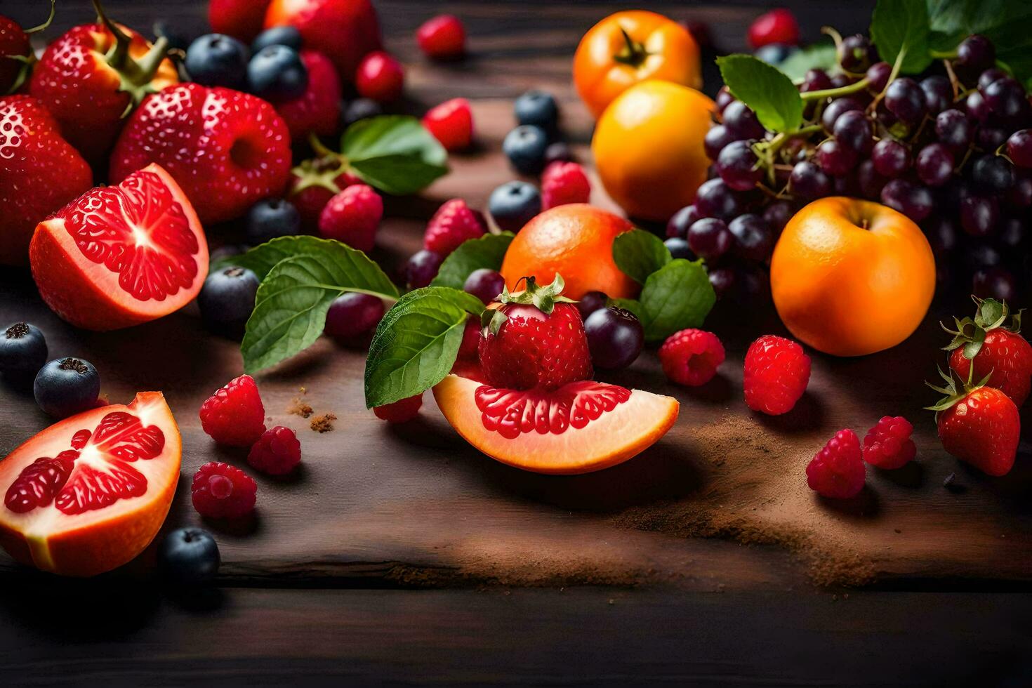 fresco frutta su un' di legno tavolo. ai-generato foto