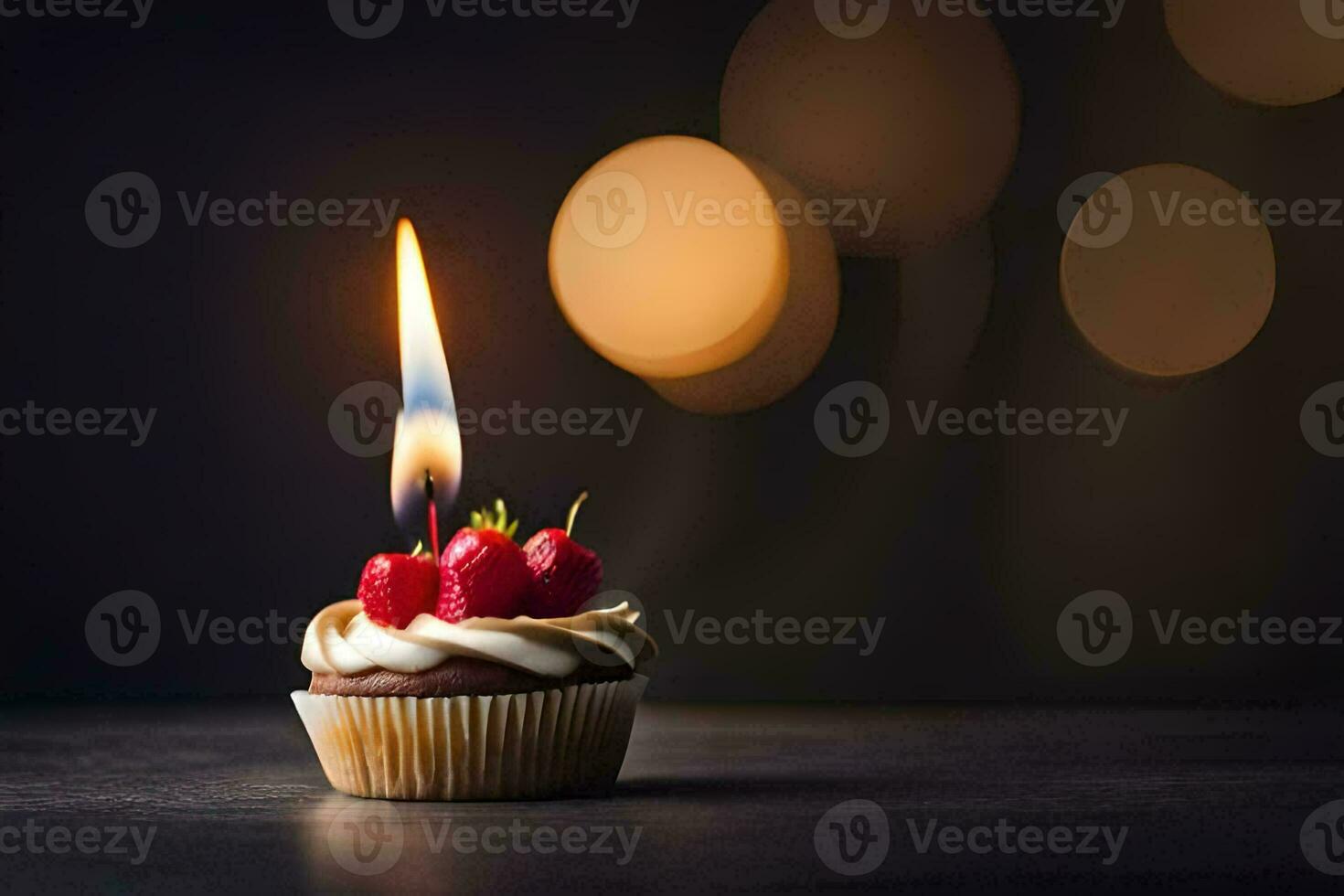 un' Cupcake con un' singolo candela su superiore. ai-generato foto