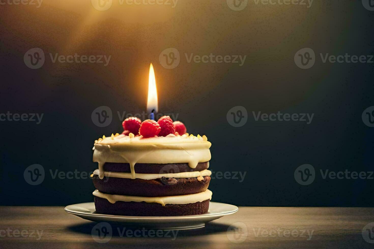 un' compleanno torta con un' singolo candela. ai-generato foto