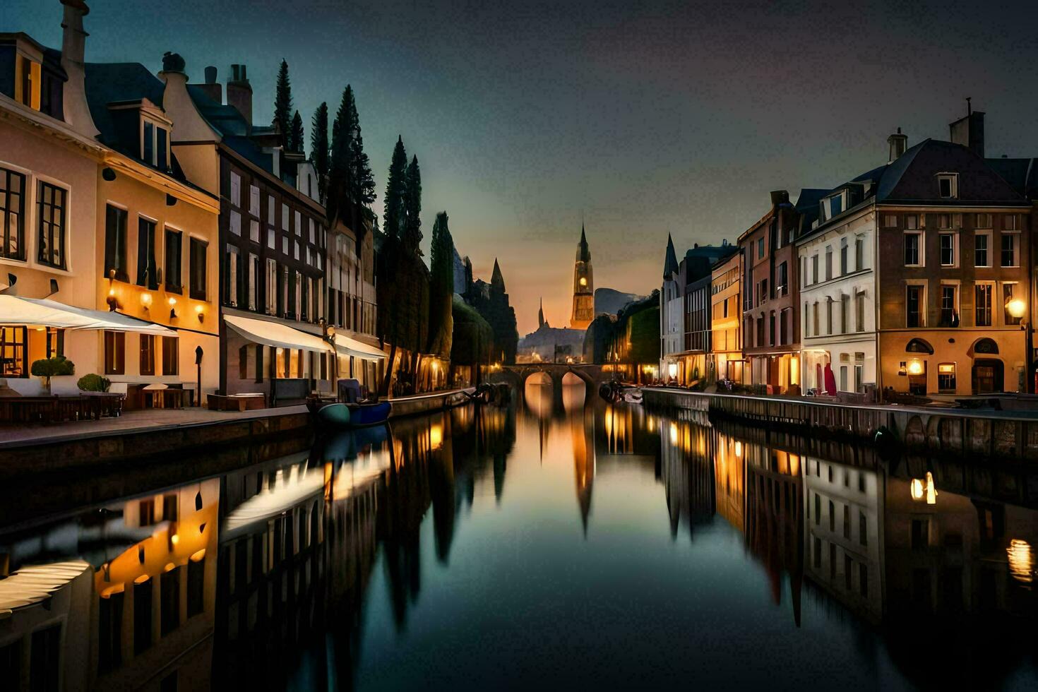 il città di Bruges a crepuscolo. ai-generato foto