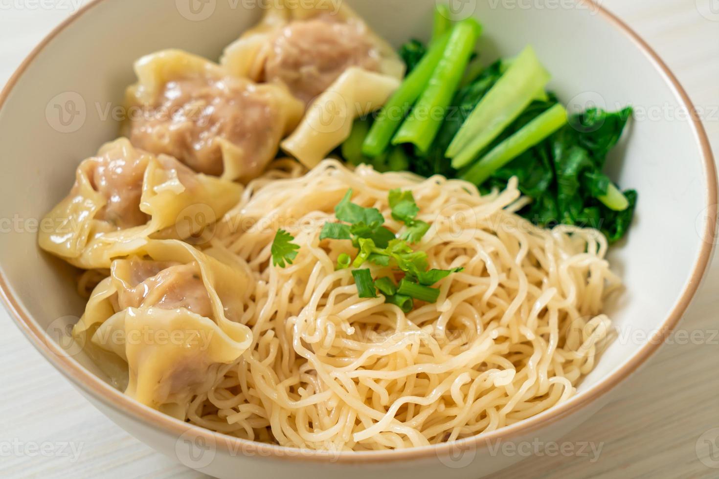 tagliatelle all'uovo essiccate con wonton di maiale o gnocchi di maiale senza zuppa stile asiatico foto