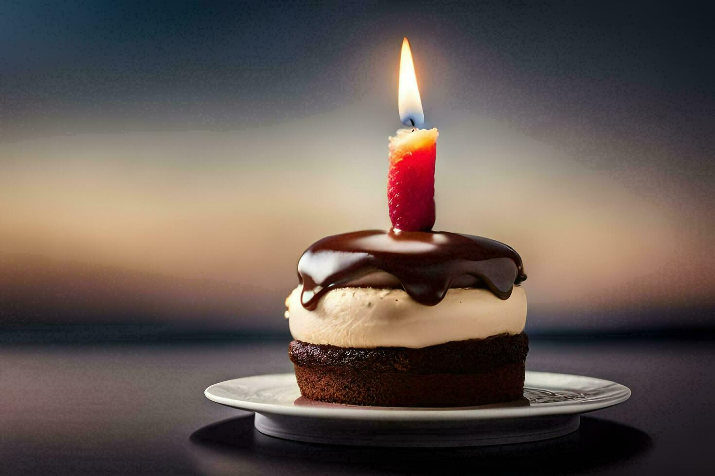 un' cioccolato torta con un' candela su superiore. ai-generato foto