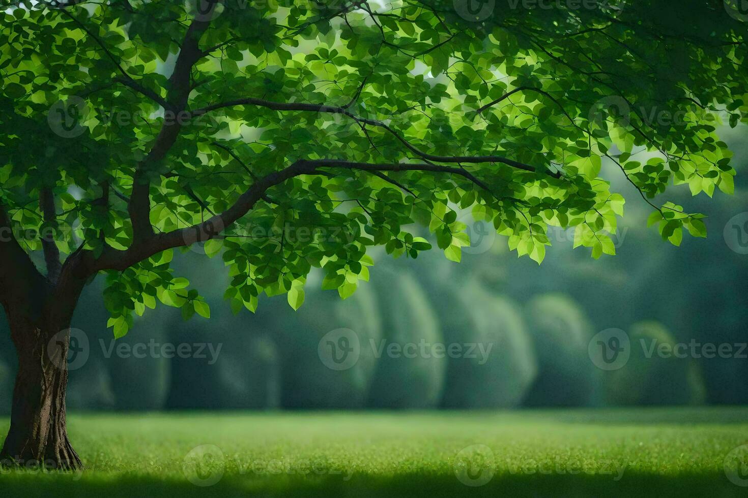 un' albero nel il mezzo di un' campo. ai-generato foto