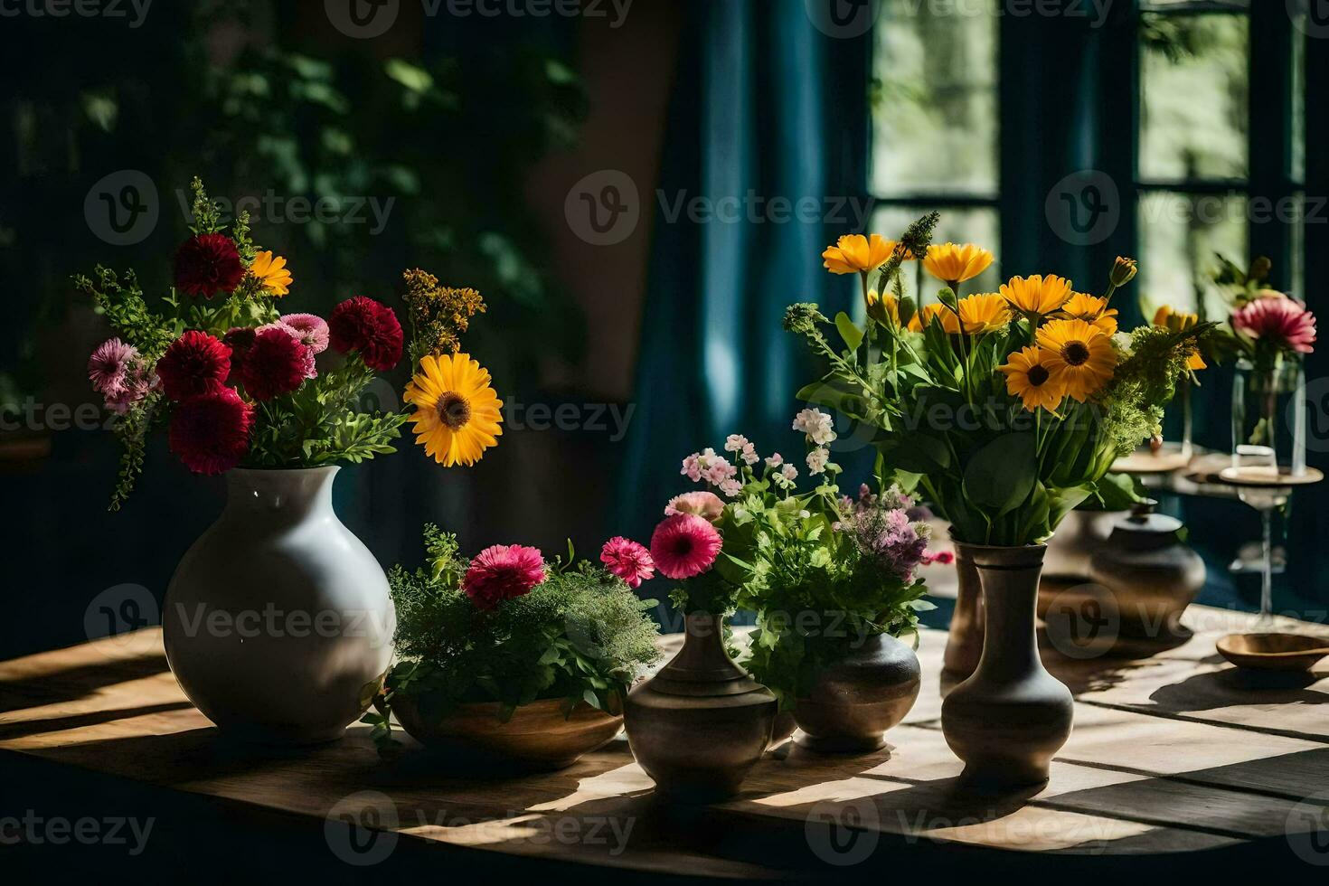 fiori nel vasi su un' tavolo. ai-generato foto