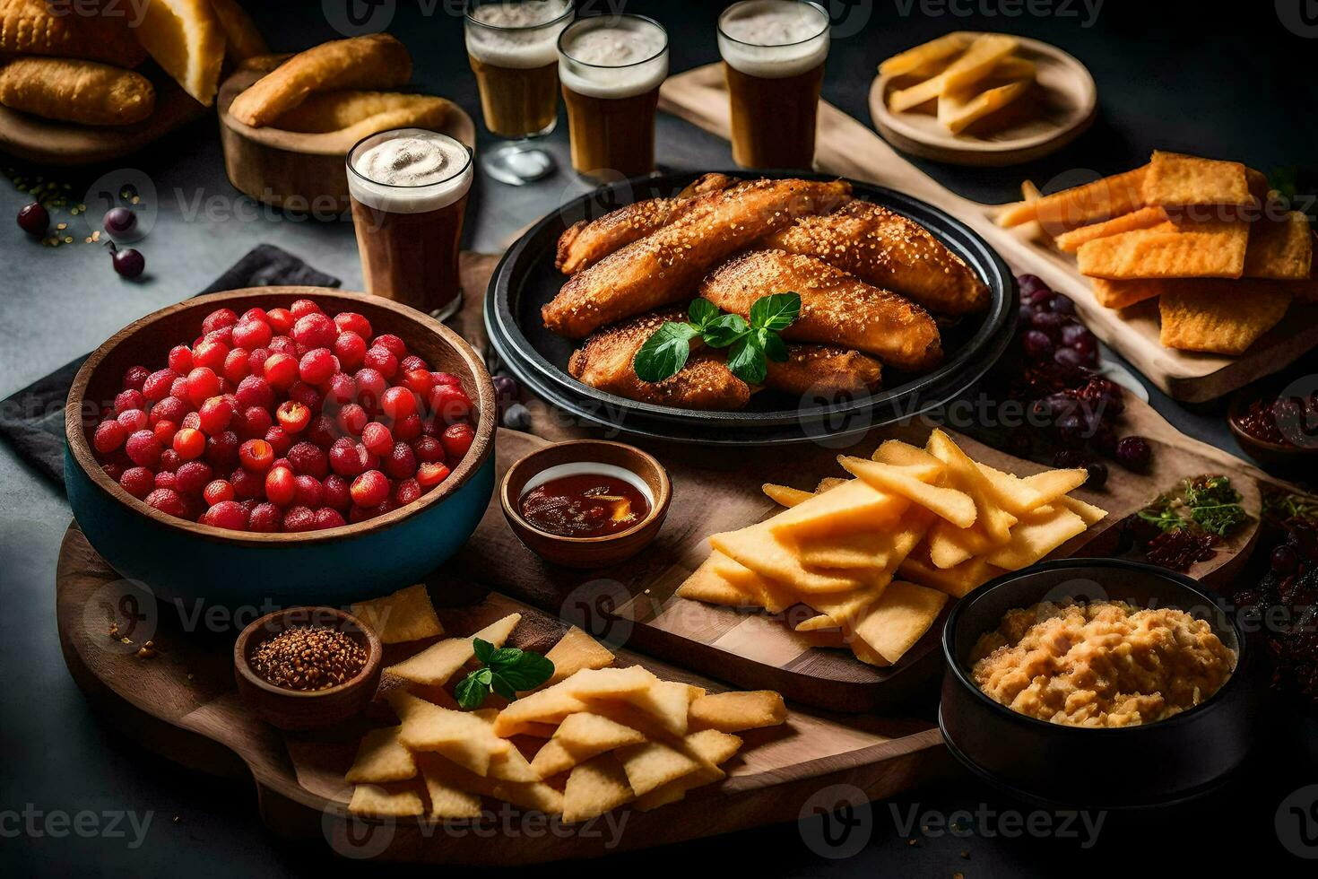 un' varietà di cibo su un' tavolo. ai-generato foto