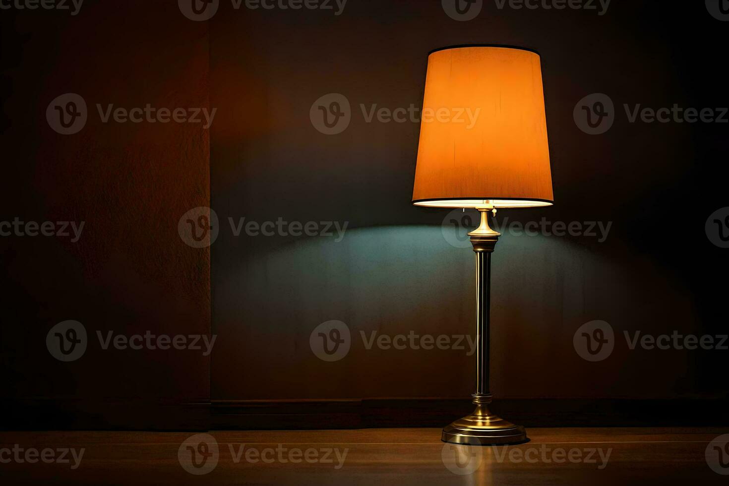 un' lampada su un' tavolo nel un' buio camera. ai-generato foto