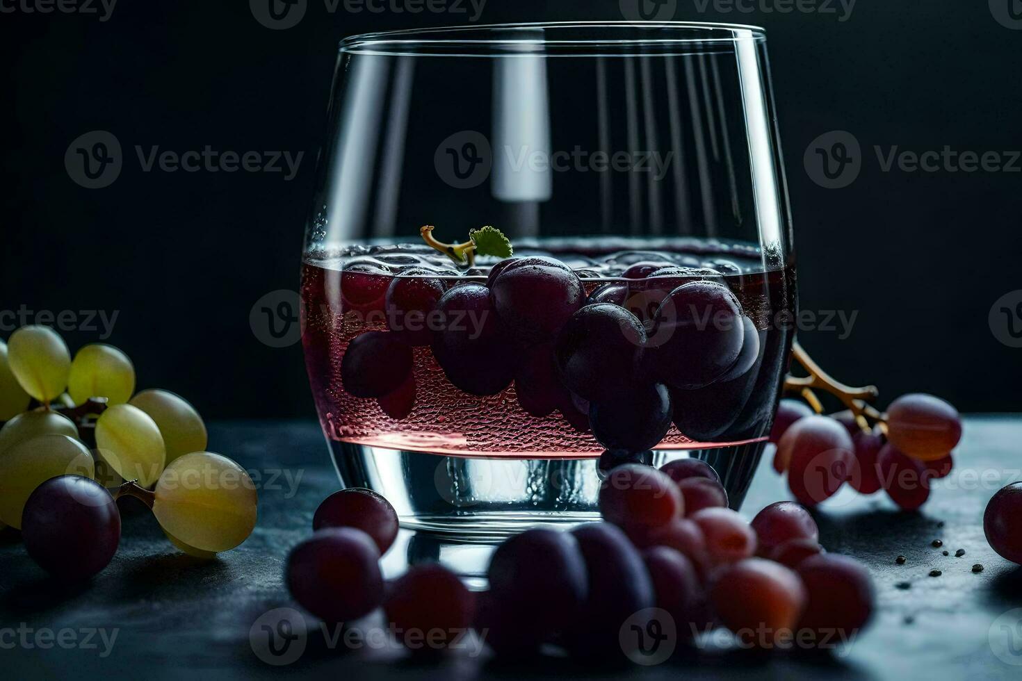 un' bicchiere di vino con uva. ai-generato foto