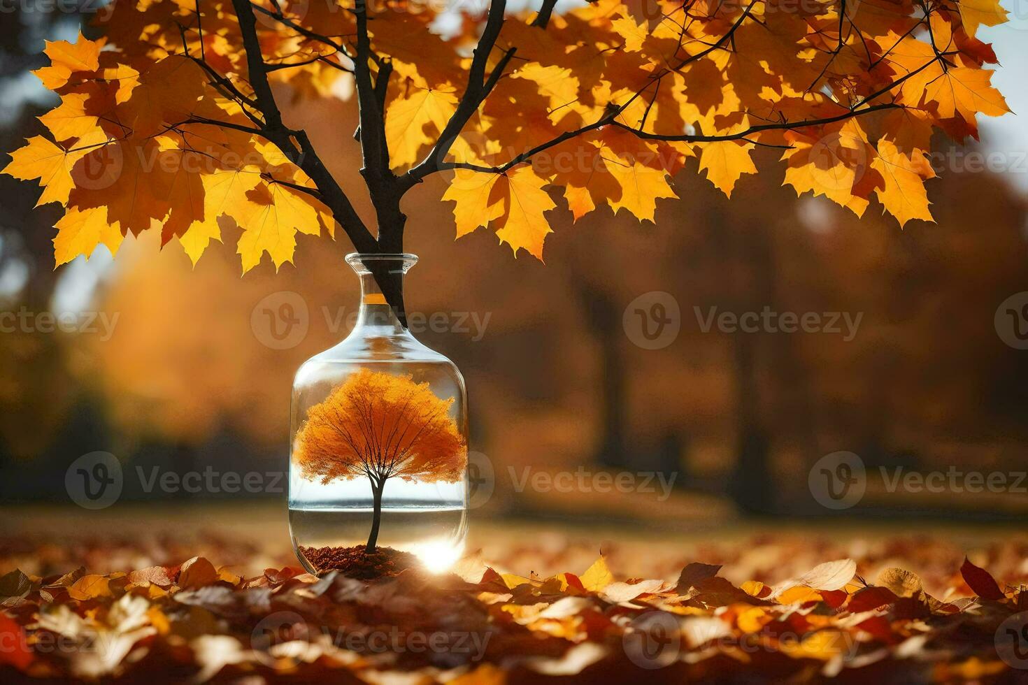 autunno albero nel un' bottiglia. ai-generato foto