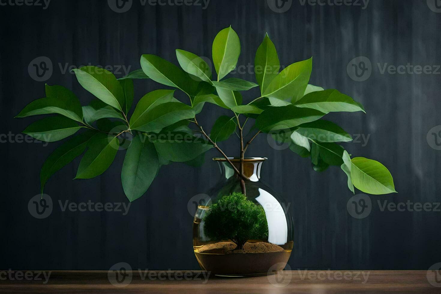 Bonsai albero nel un' vaso su un' tavolo. ai-generato foto