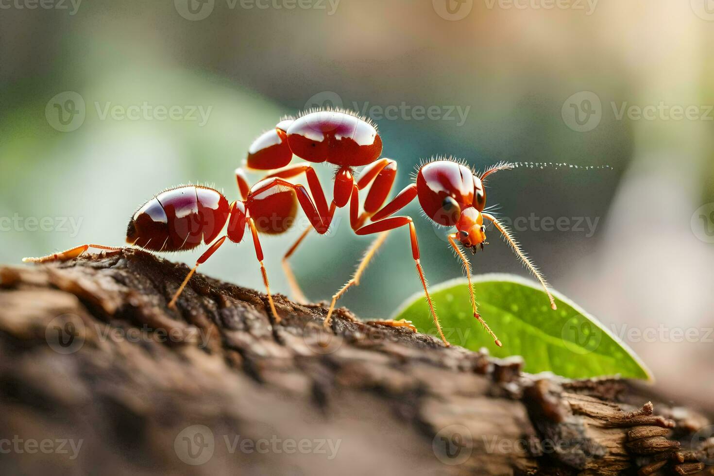 un' rosso formica su un' ramo. ai-generato foto