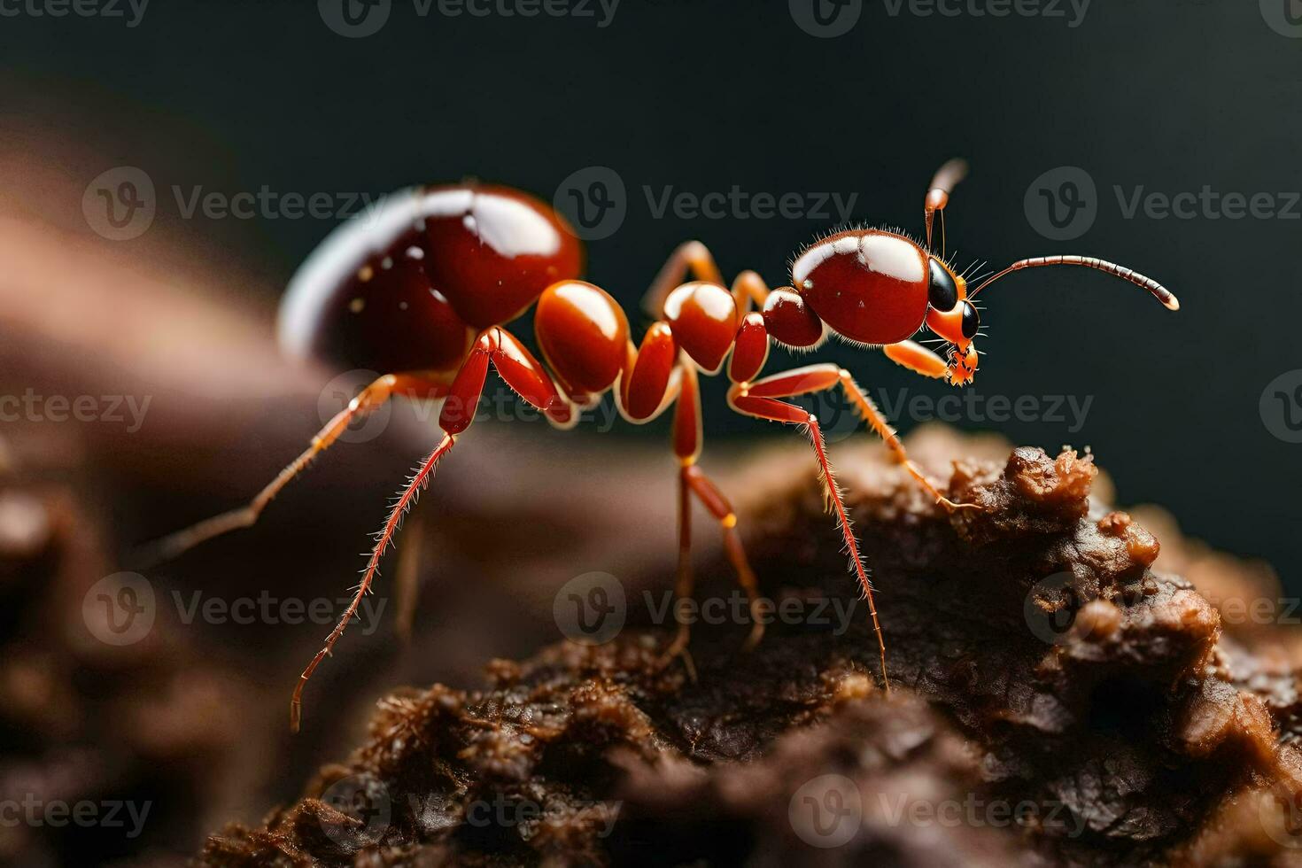 un formica è in piedi su superiore di un' pezzo di Di legno. ai-generato foto