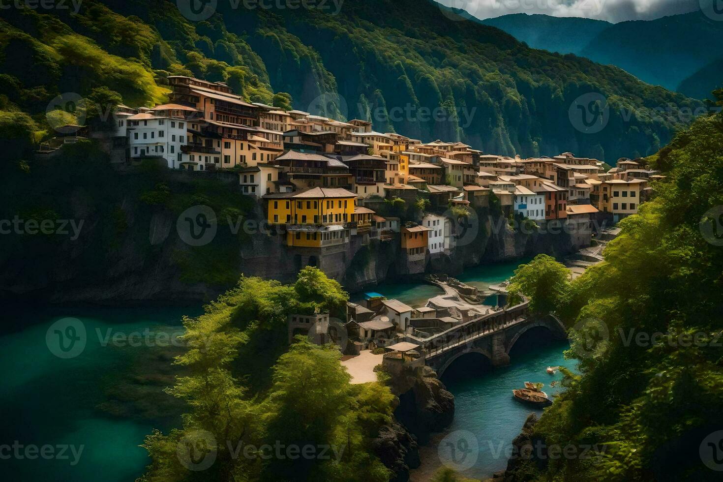 il villaggio di karavas nel il montagne di Bulgaria. ai-generato foto