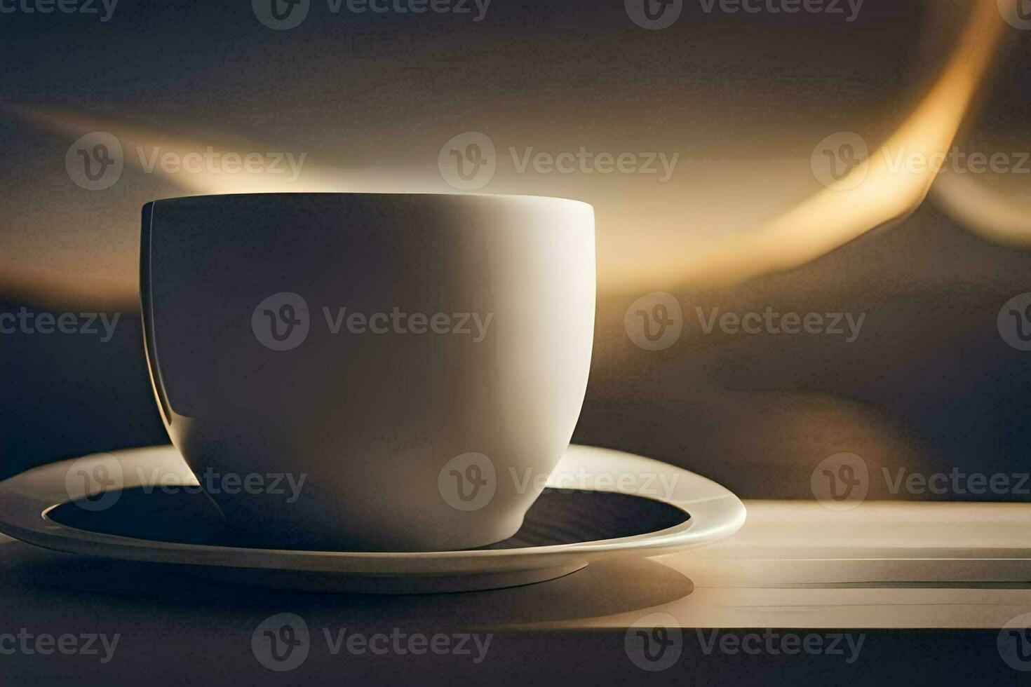 un' tazza di caffè su un' piattino nel davanti di un' finestra. ai-generato foto