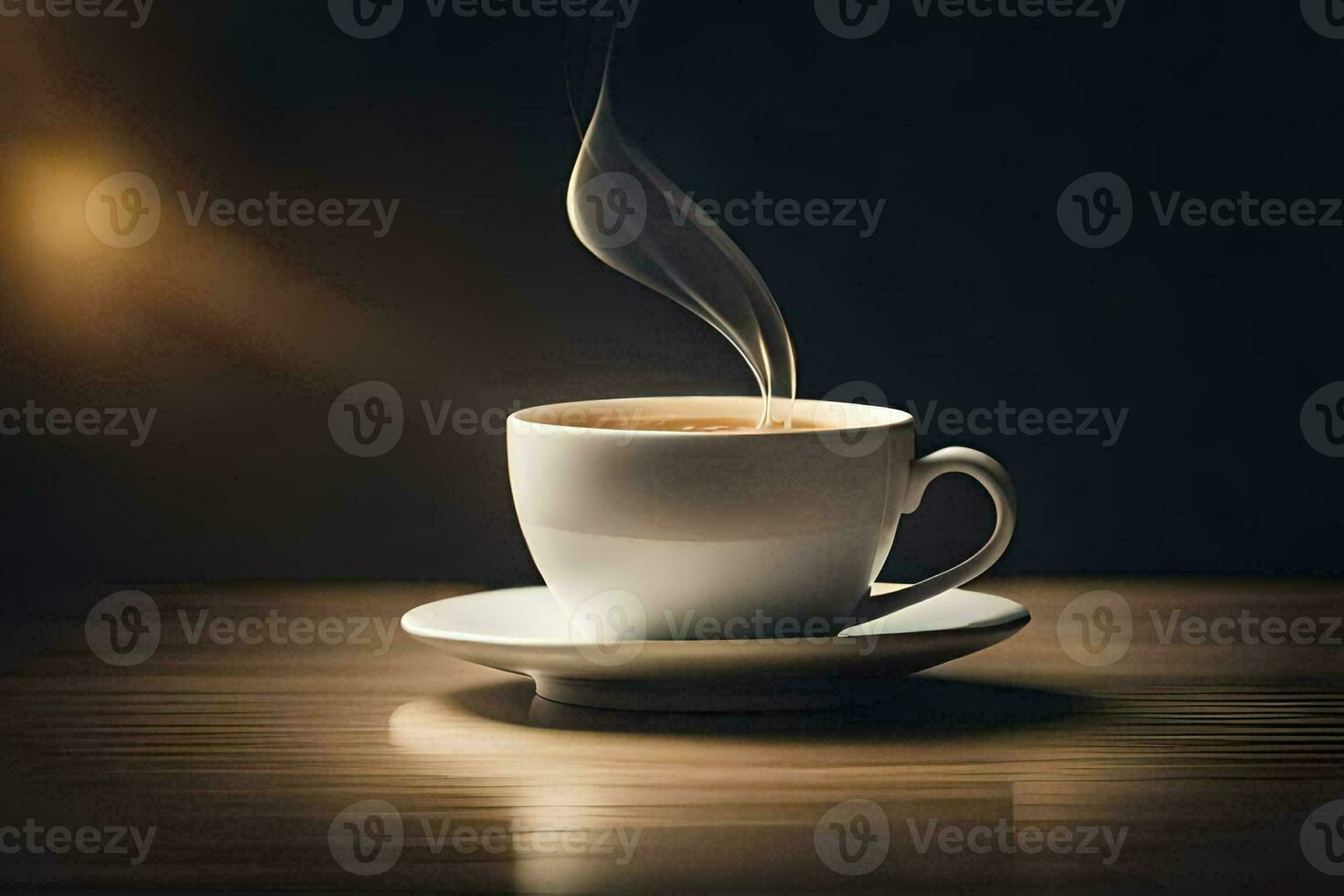 un' tazza di caffè su un' di legno tavolo. ai-generato foto