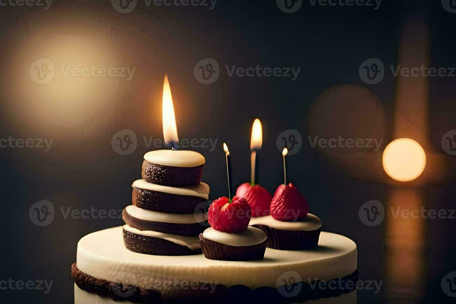 un' compleanno torta con candele su esso. ai-generato foto