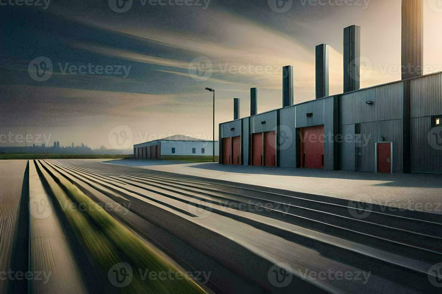 un' lungo esposizione fotografia di un' fabbrica costruzione. ai-generato foto