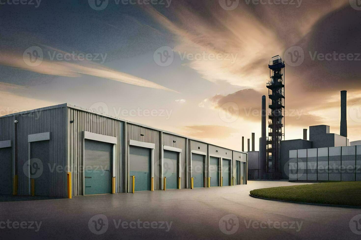 un' fabbrica edificio con un' cielo sfondo. ai-generato foto