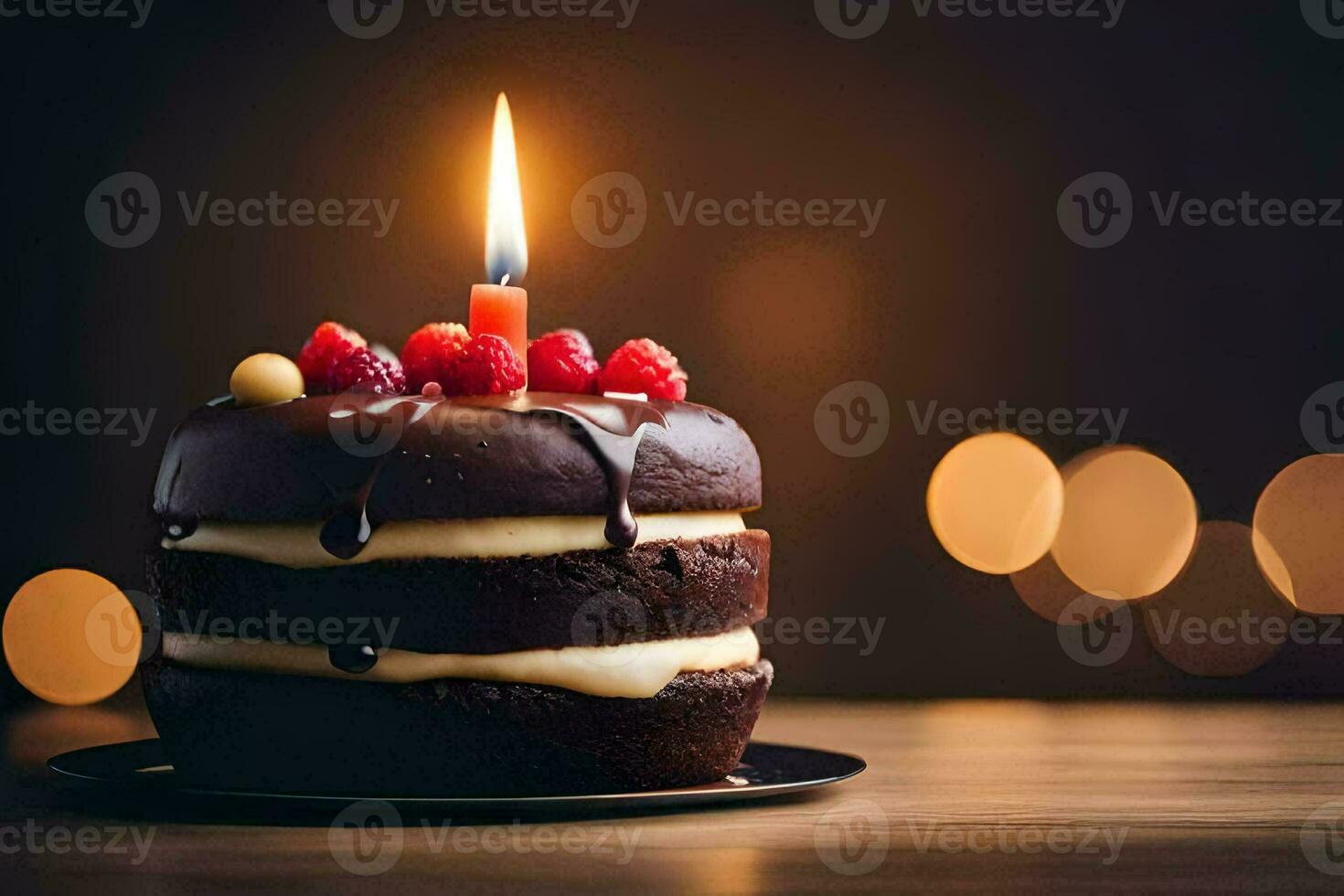 un' cioccolato torta con un' candela su superiore. ai-generato foto