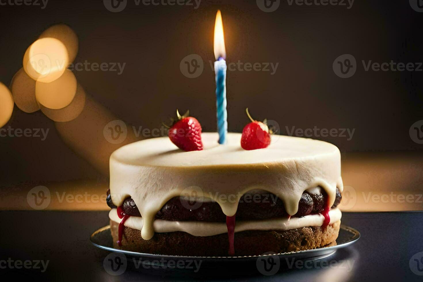 un' compleanno torta con un' singolo candela su superiore. ai-generato foto