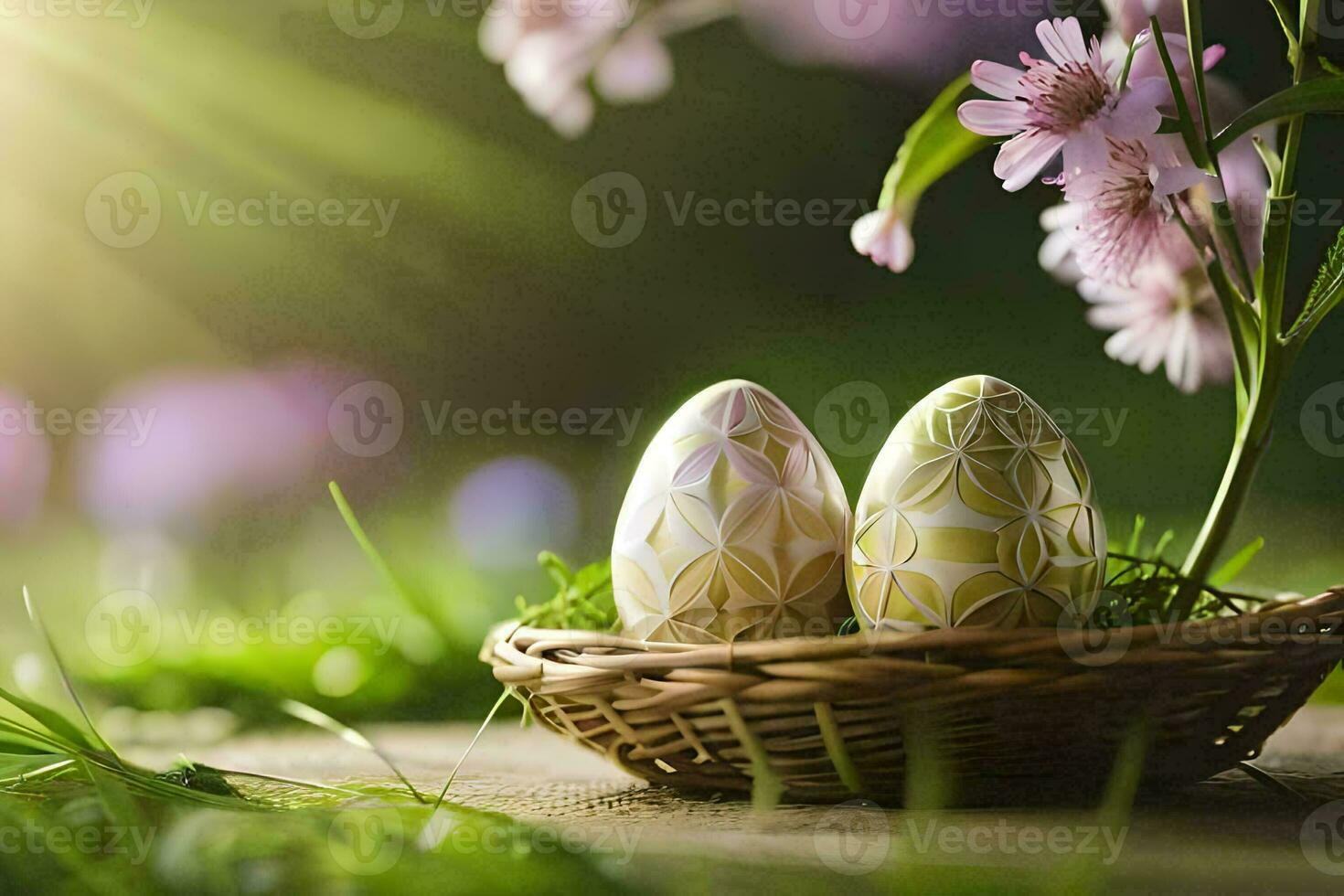 Pasqua uova nel un' cestino. ai-generato foto