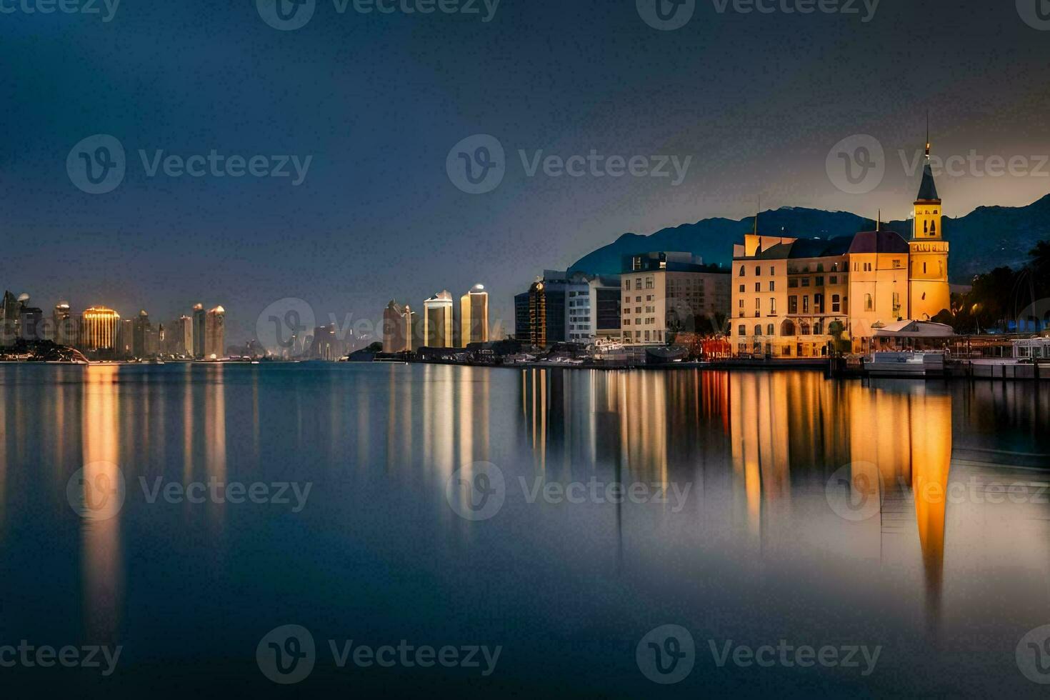 il città di hong kong a notte. ai-generato foto