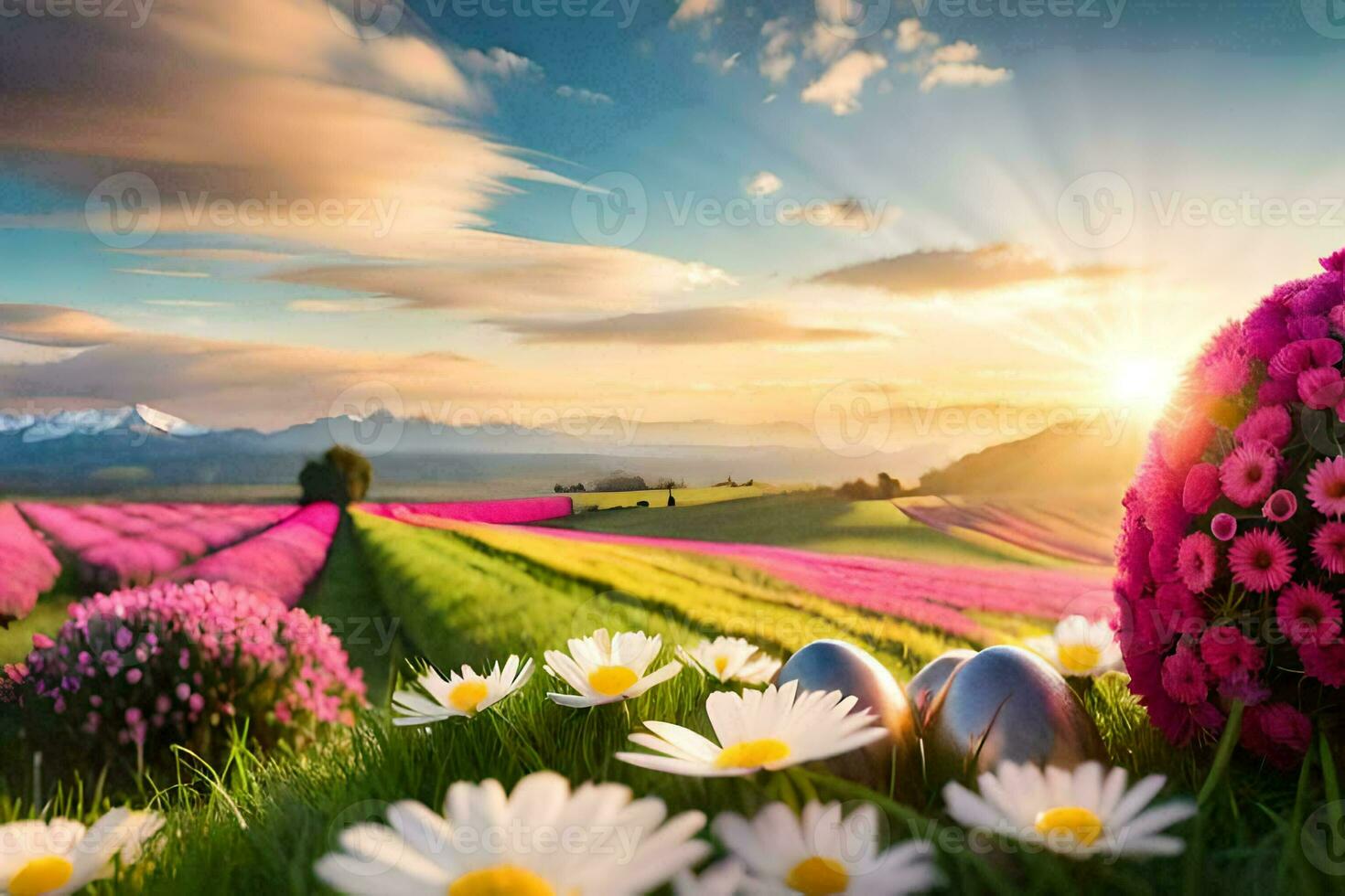 il fiori e il sole nel il sfondo. ai-generato foto