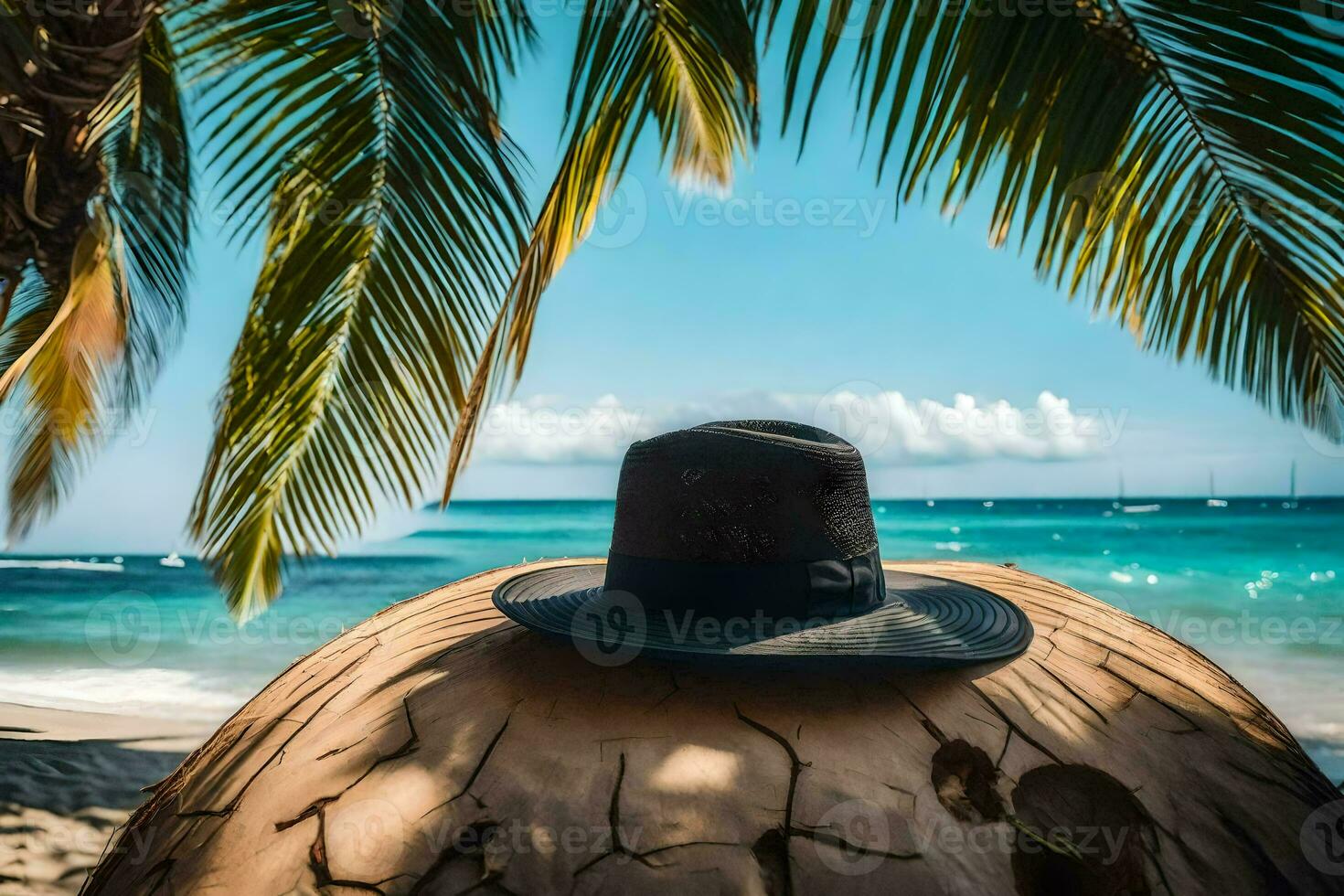 un' cappello su un' Noce di cocco. ai-generato foto