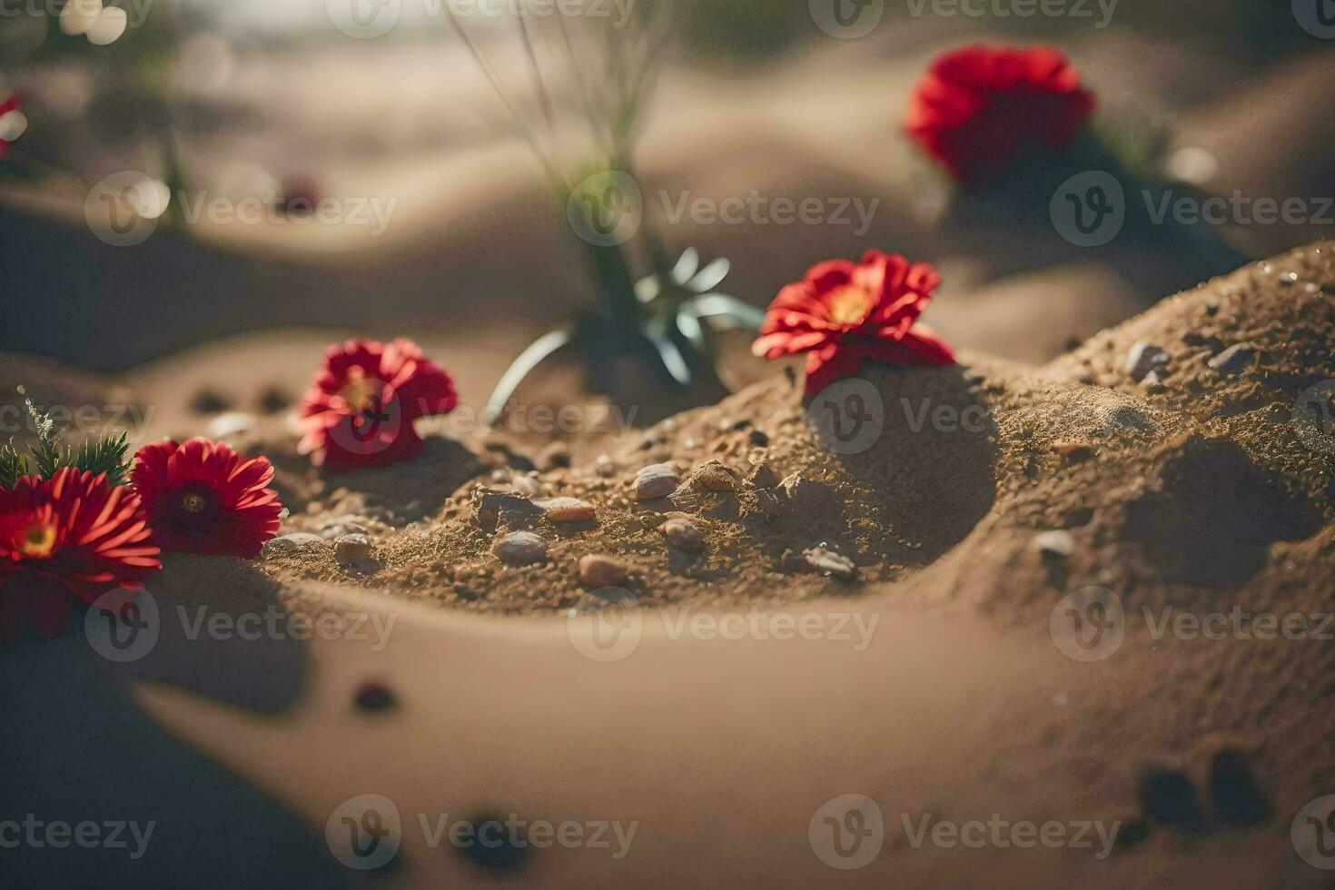 rosso fiori nel il sabbia. ai-generato foto