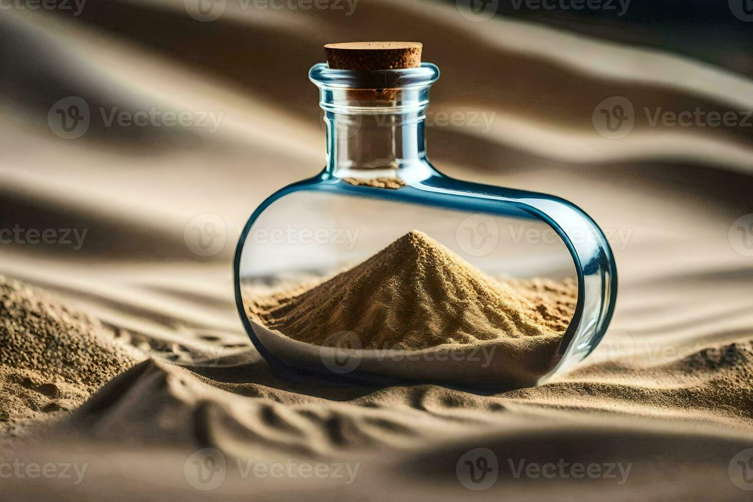 un' bottiglia di sabbia con un' piramide di sabbia dentro. ai-generato foto