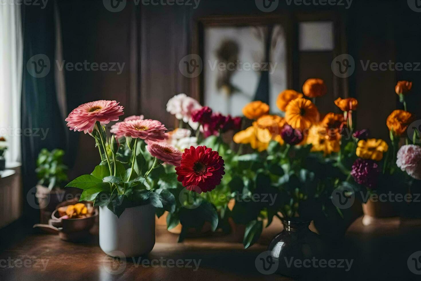 fiori nel vasi su un' tavolo. ai-generato foto