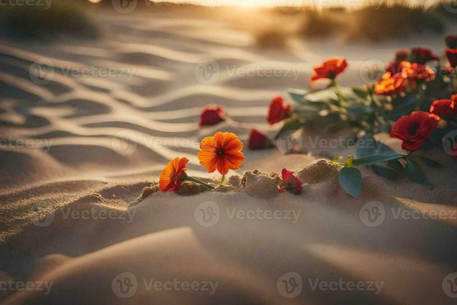 foto sfondo sabbia, fiori, il deserto, fiori, il sole, fiori, il deserto,. ai-generato