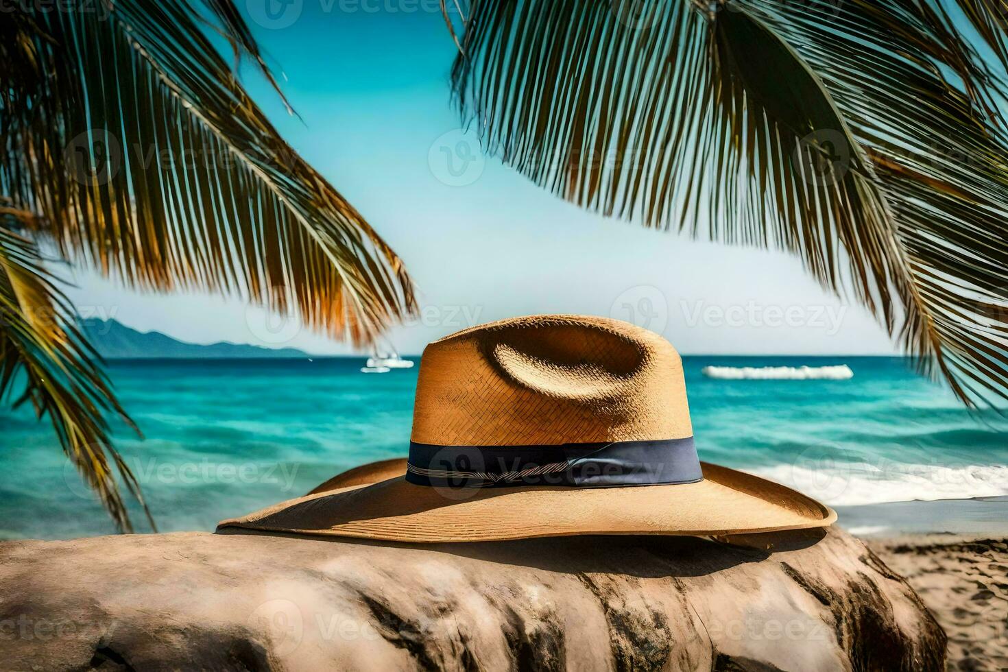 un' cappello su il spiaggia. ai-generato foto