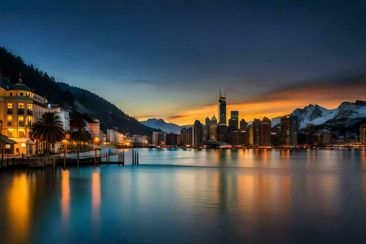 il città di Svizzera a crepuscolo. ai-generato foto