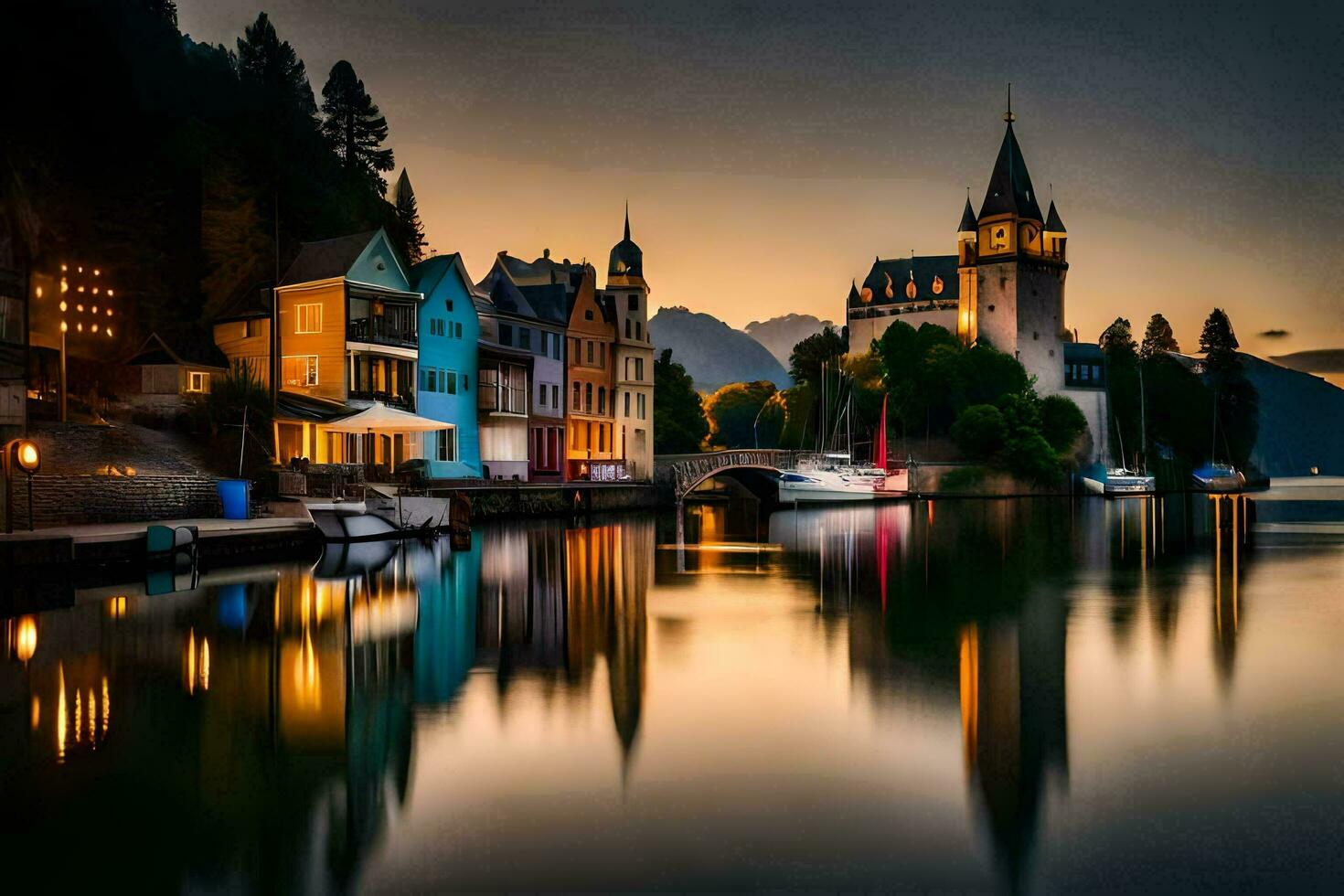 un' bellissimo tramonto al di sopra di lago tu, Svizzera. ai-generato foto