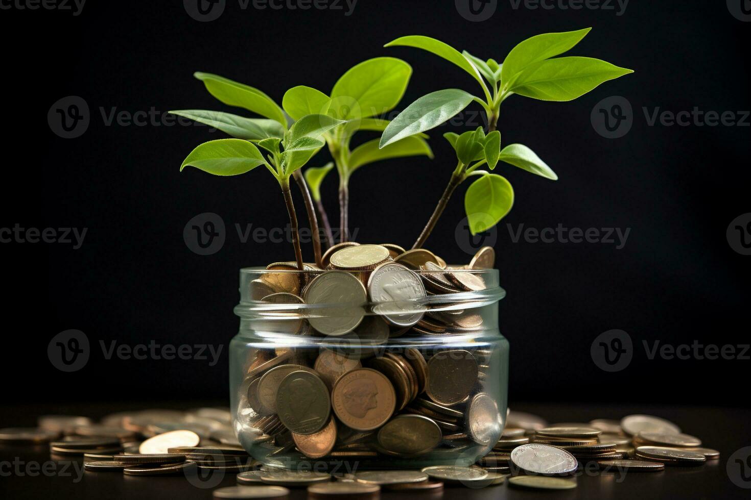 ai generativo. investimento concetto, monete pila con albero in crescita su superiore, attività commerciale crescita foto