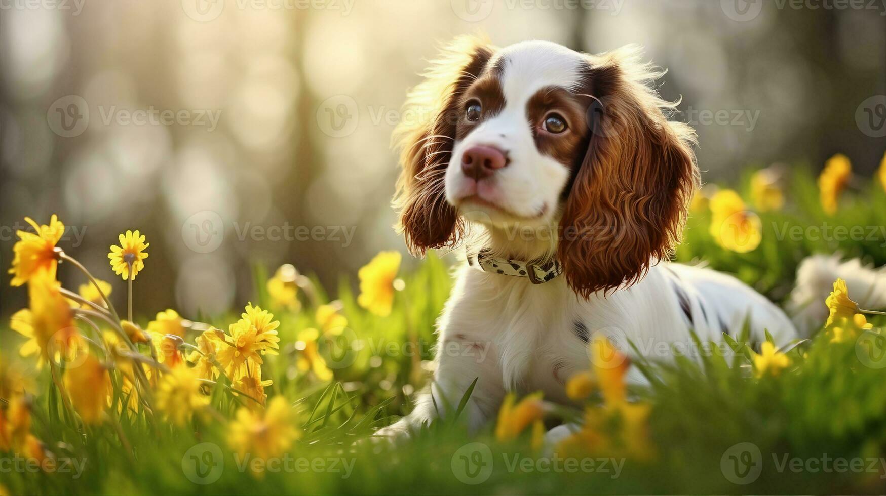 contento giovane cane, primavera natura. generativo ai foto