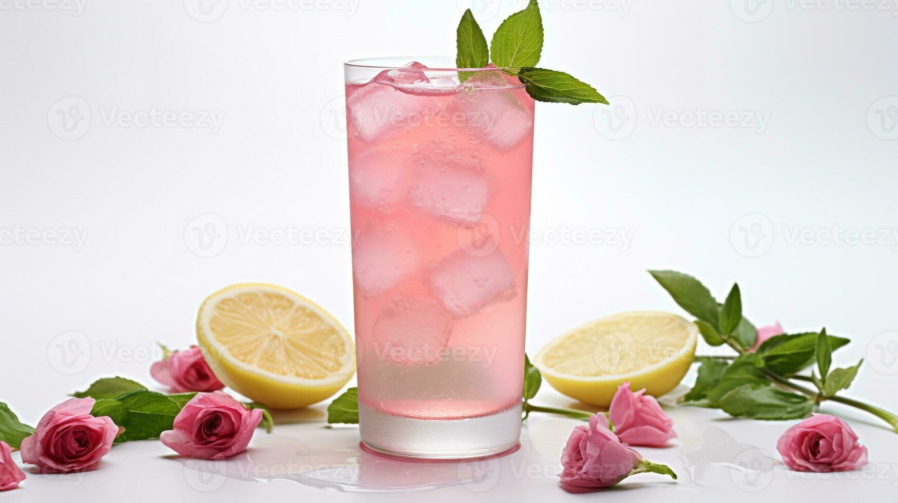 foto di un' rosa acqua limonata isolato su piatto bianca sfondo. generativo ai