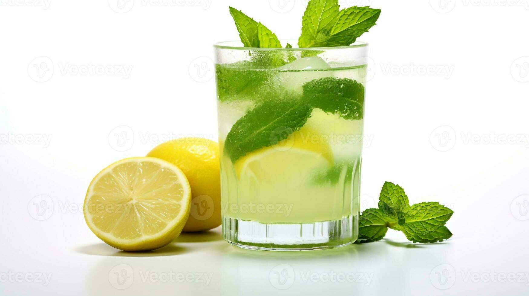 foto di un' menta limonata isolato su piatto bianca sfondo. generativo ai