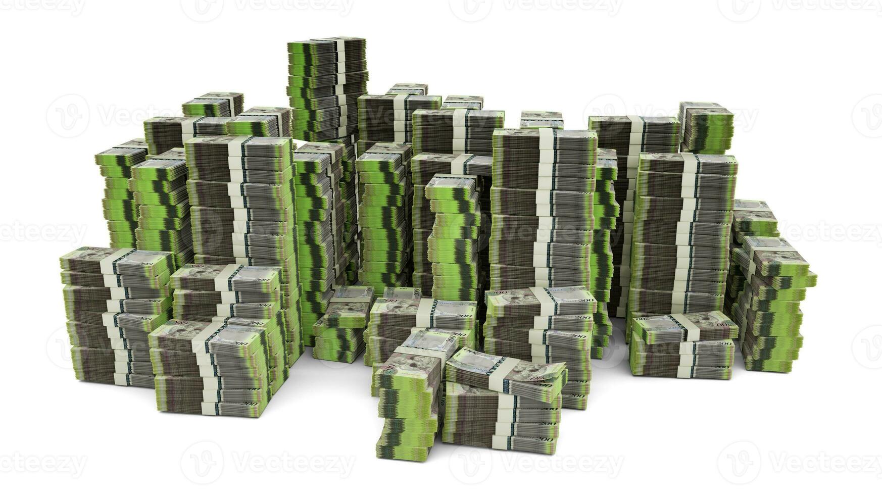 grande pila di botswanan pula Appunti. un' lotto di i soldi isolato su bianca sfondo. 3d interpretazione di gruppi di denaro contante foto