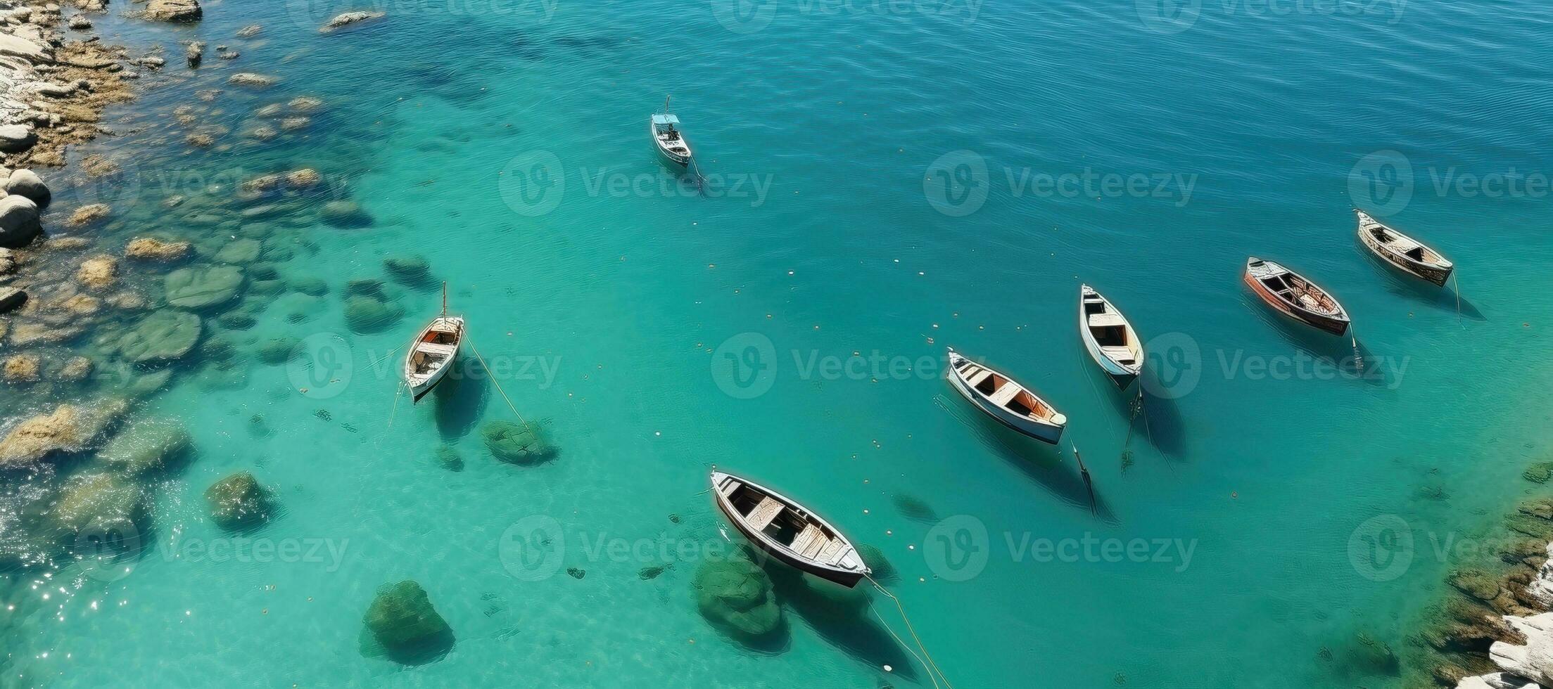 aereo superiore Visualizza di tradizionale di legno pesca Barche ai generato foto