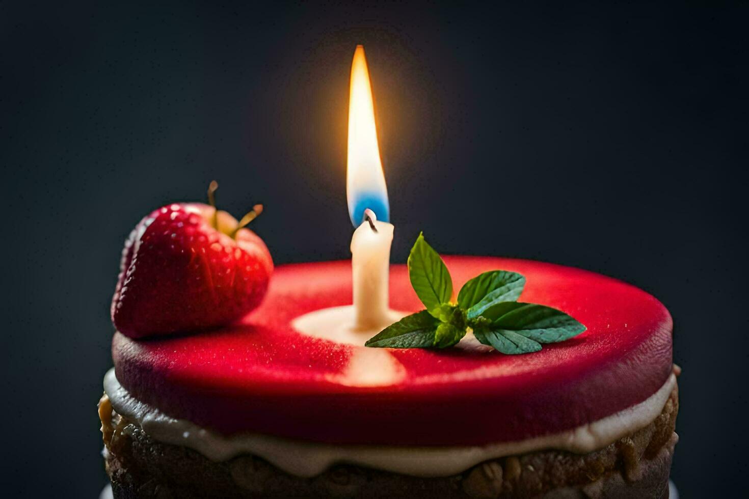 un' compleanno torta con un' singolo candela. ai-generato foto