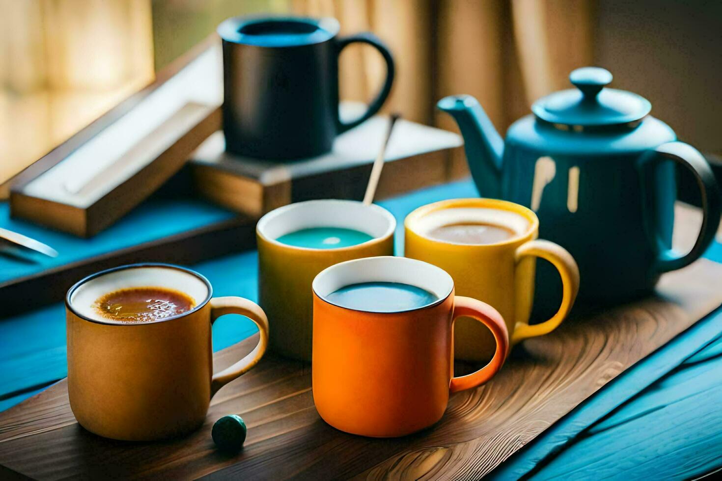 colorato caffè tazze su un' di legno vassoio. ai-generato 30258139 Stock  Photo su Vecteezy