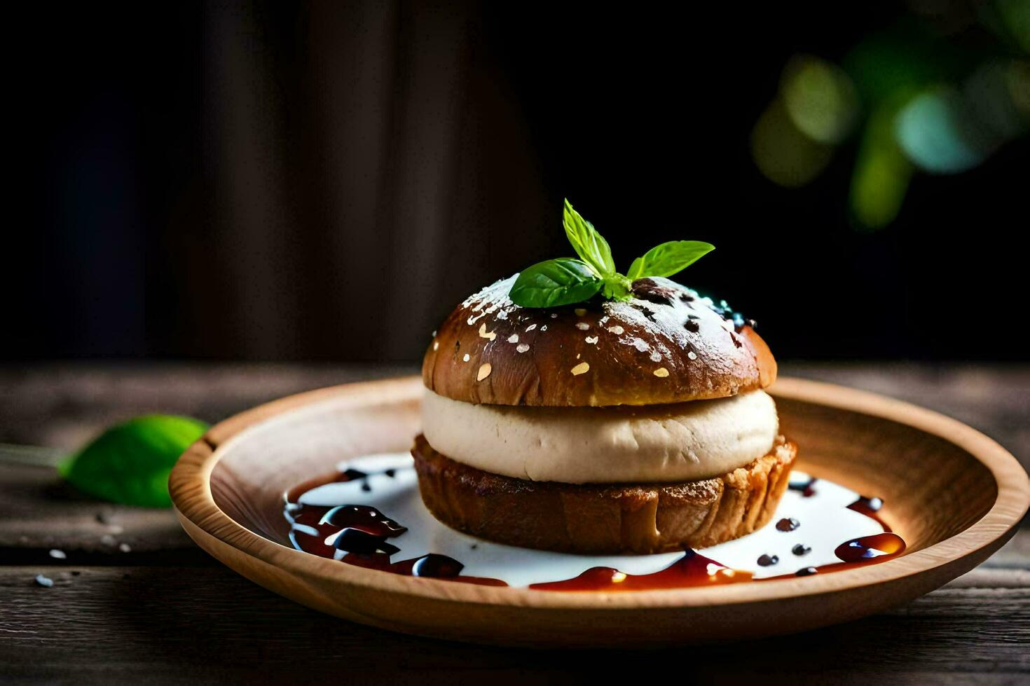 ghiaccio crema Sandwich su un' di legno piatto. ai-generato foto