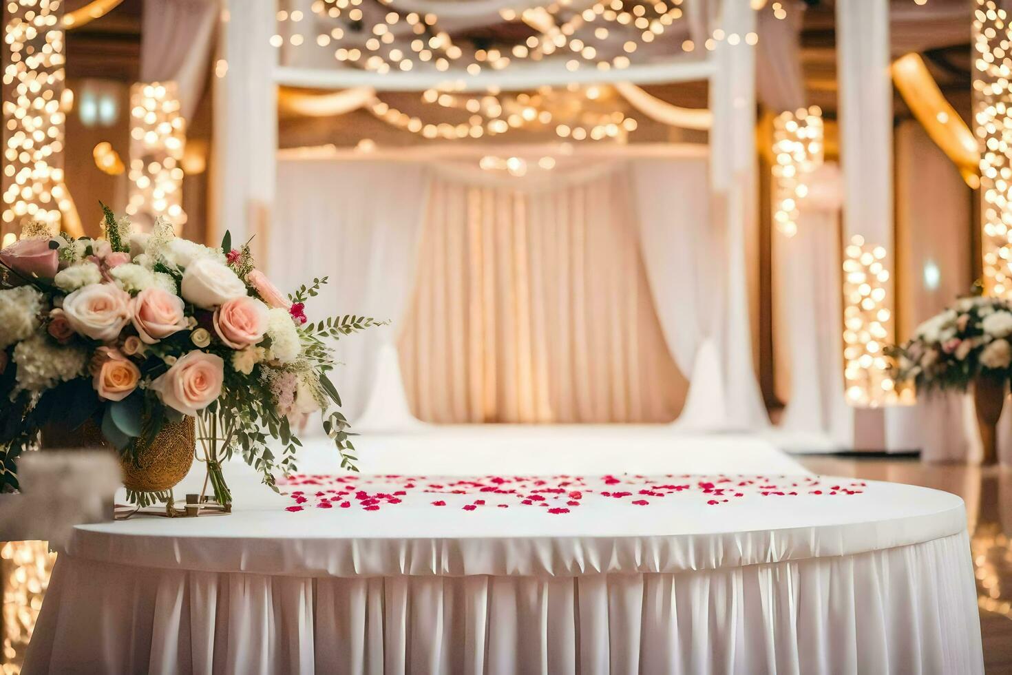 un' nozze cerimonia tavolo con fiori e candele. ai-generato foto