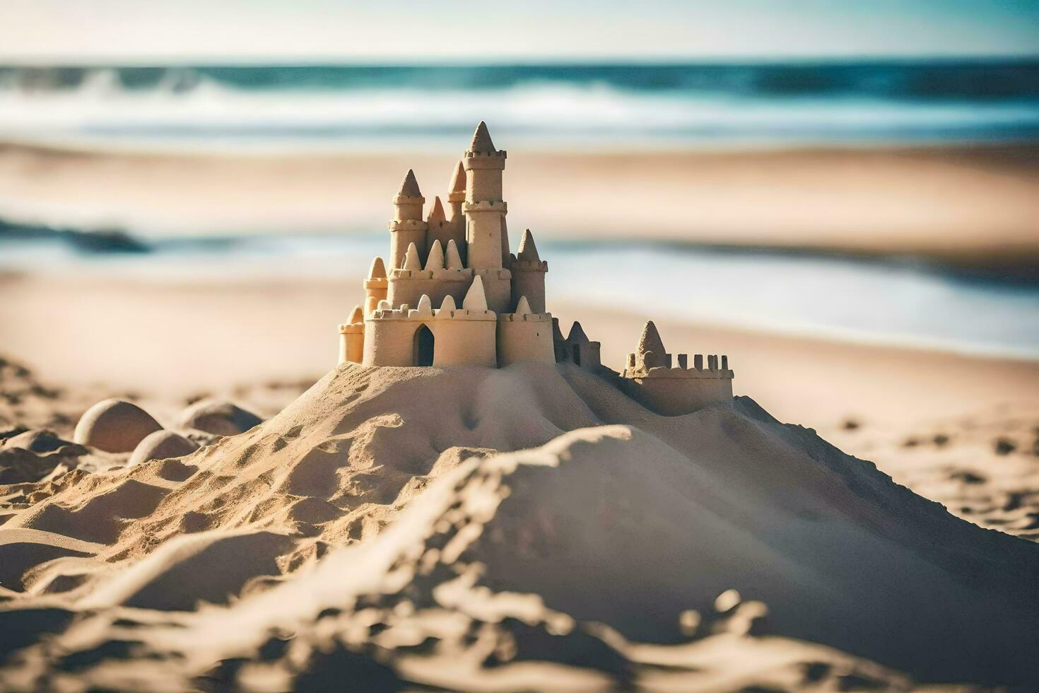 sabbia castello su il spiaggia. ai-generato foto