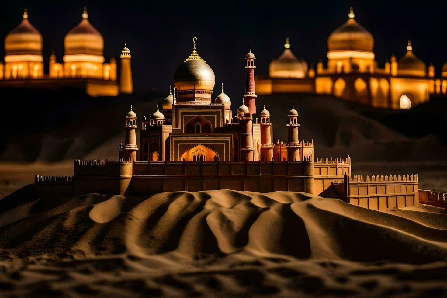 un' modello di un' moschea nel il deserto. ai-generato foto