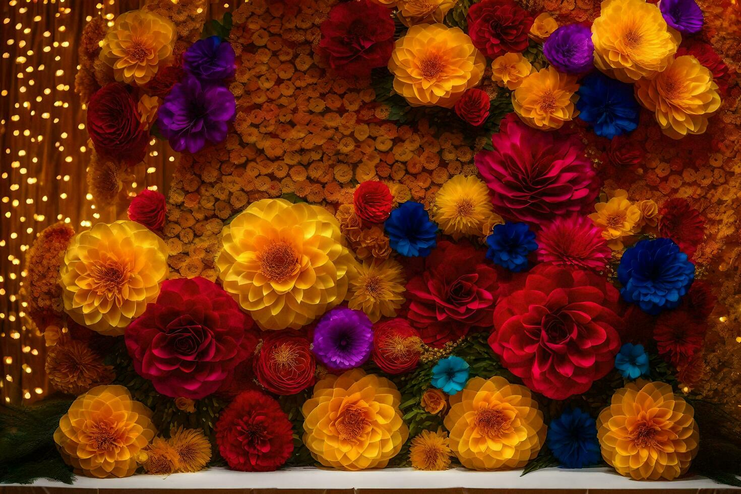 un' colorato fiore parete decorato con carta fiori. ai-generato foto