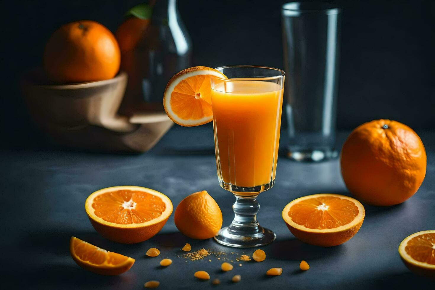 arancia succo nel un' bicchiere con fette di arance. ai-generato foto