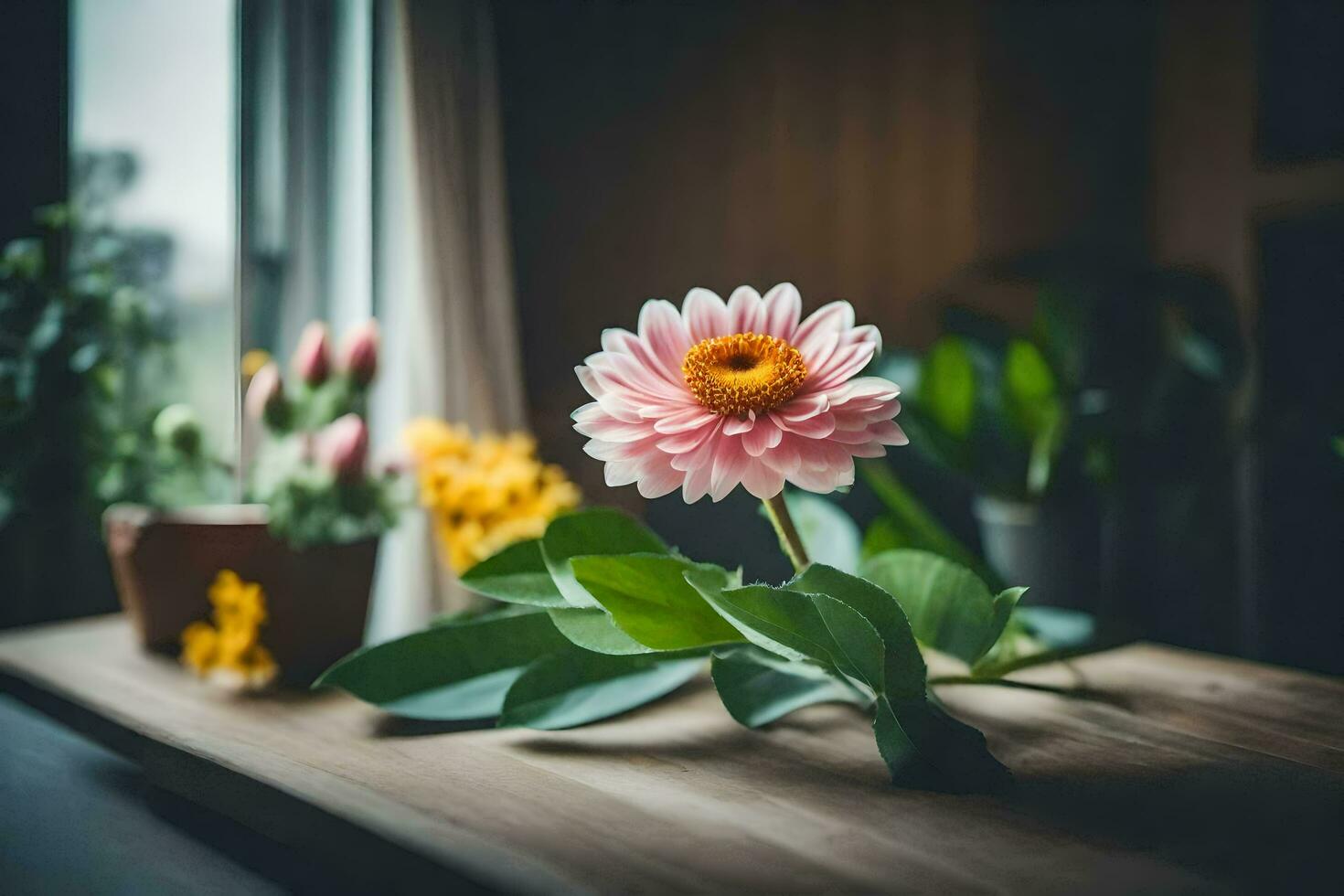 un' rosa fiore seduta su un' finestra davanzale. ai-generato foto